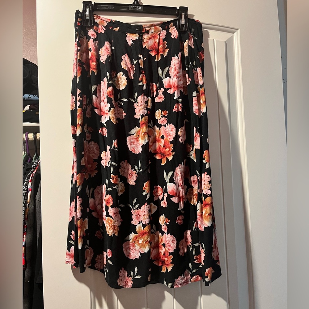 Black and Pink Floral A-Line Skirt